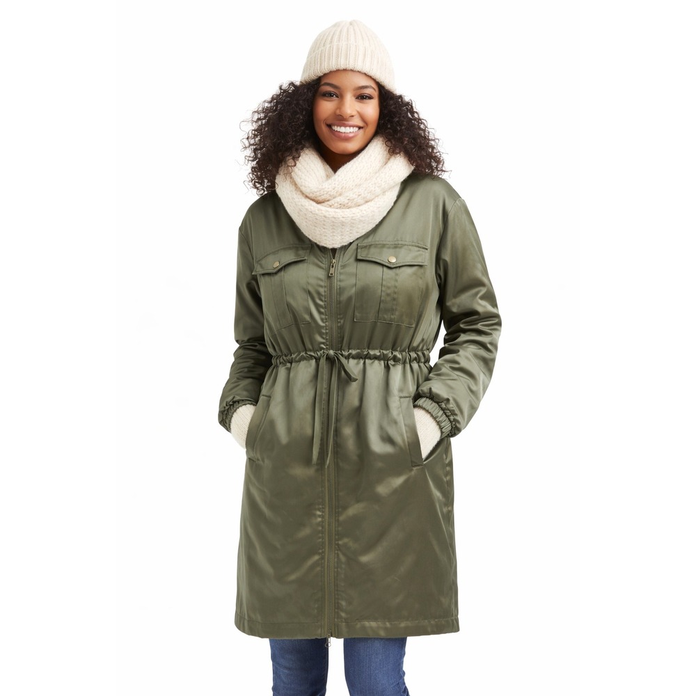 GAP Sateen‎ Utility Jacket Womens XL Greenway Olive Long Bomber Coat Casual Chic